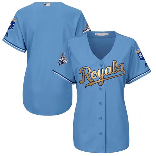 Royals Blank Light Blue Women's 2015 World Series Champions Gold Program Cool Base Stitched MLB Jersey